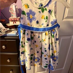 Floral Kids Dress with Blue Accents